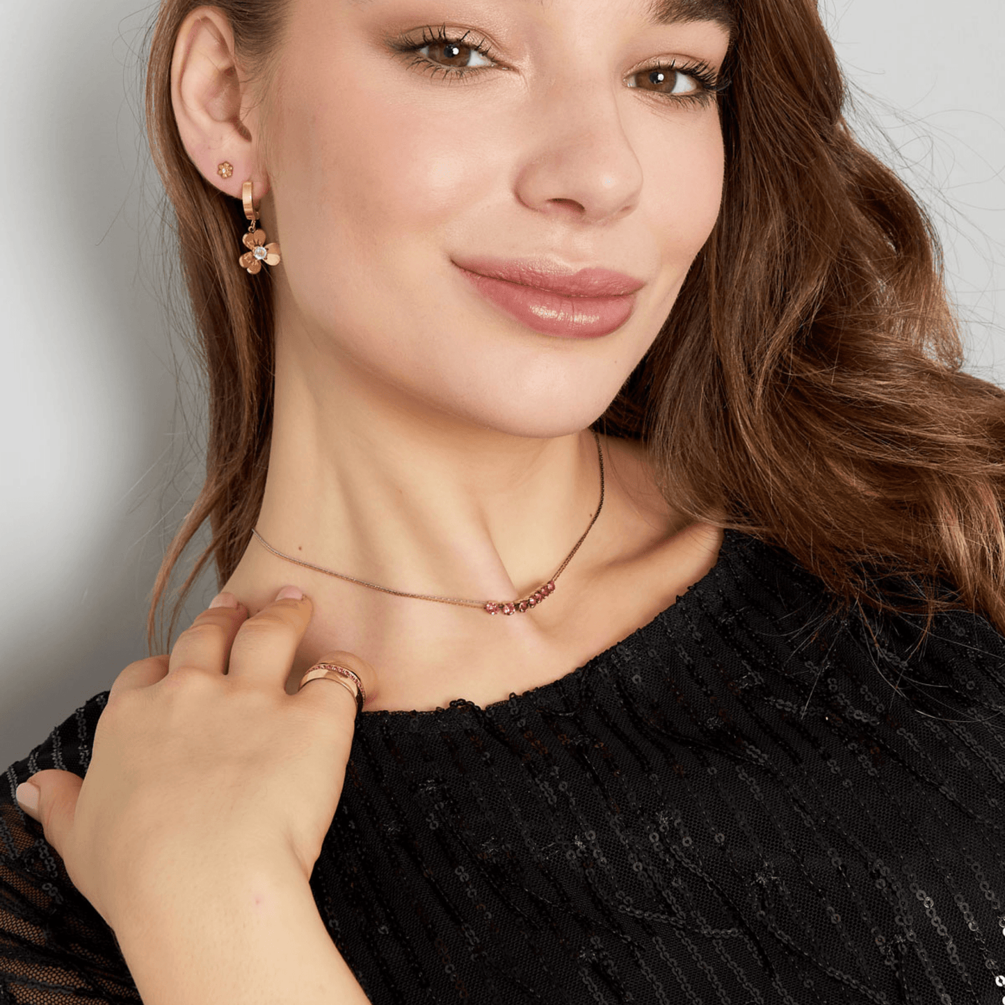 Ketting goud/zilver met steen - roze, groen & beige - Jolie Jewellery