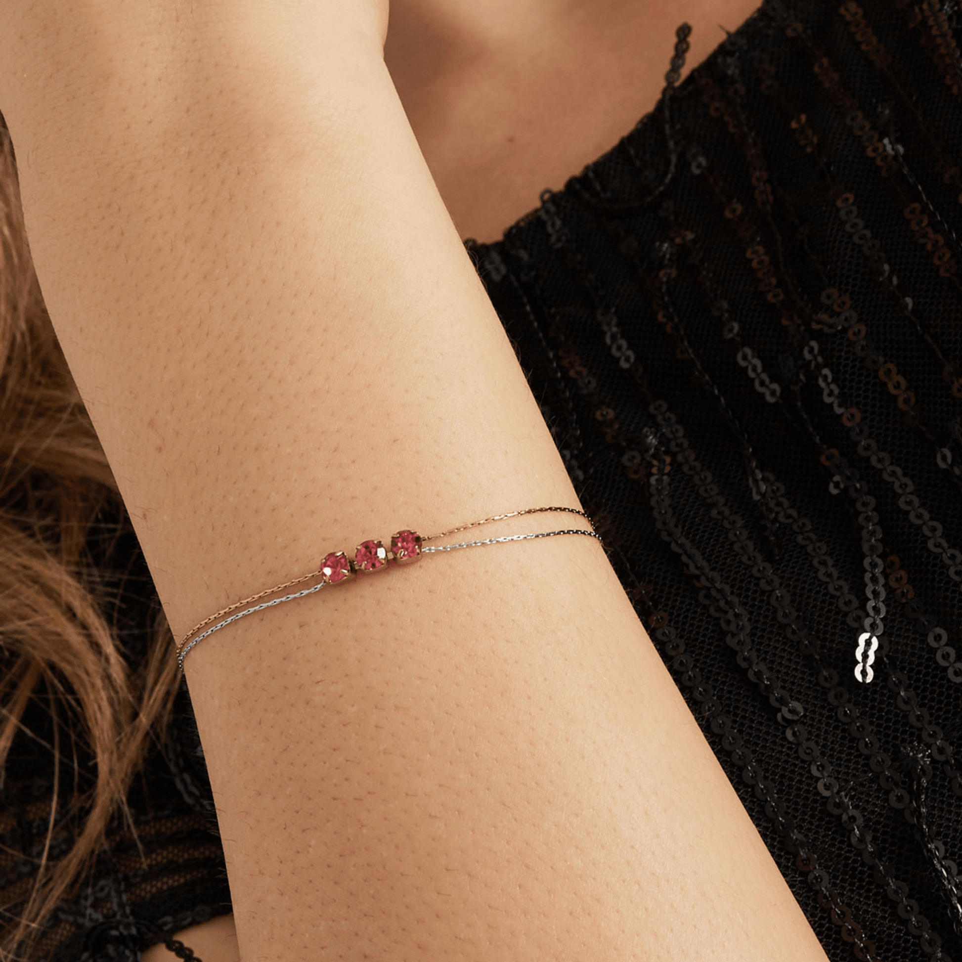 Armband goud/zilver met steen - roze, groen & beige - Jolie Jewellery