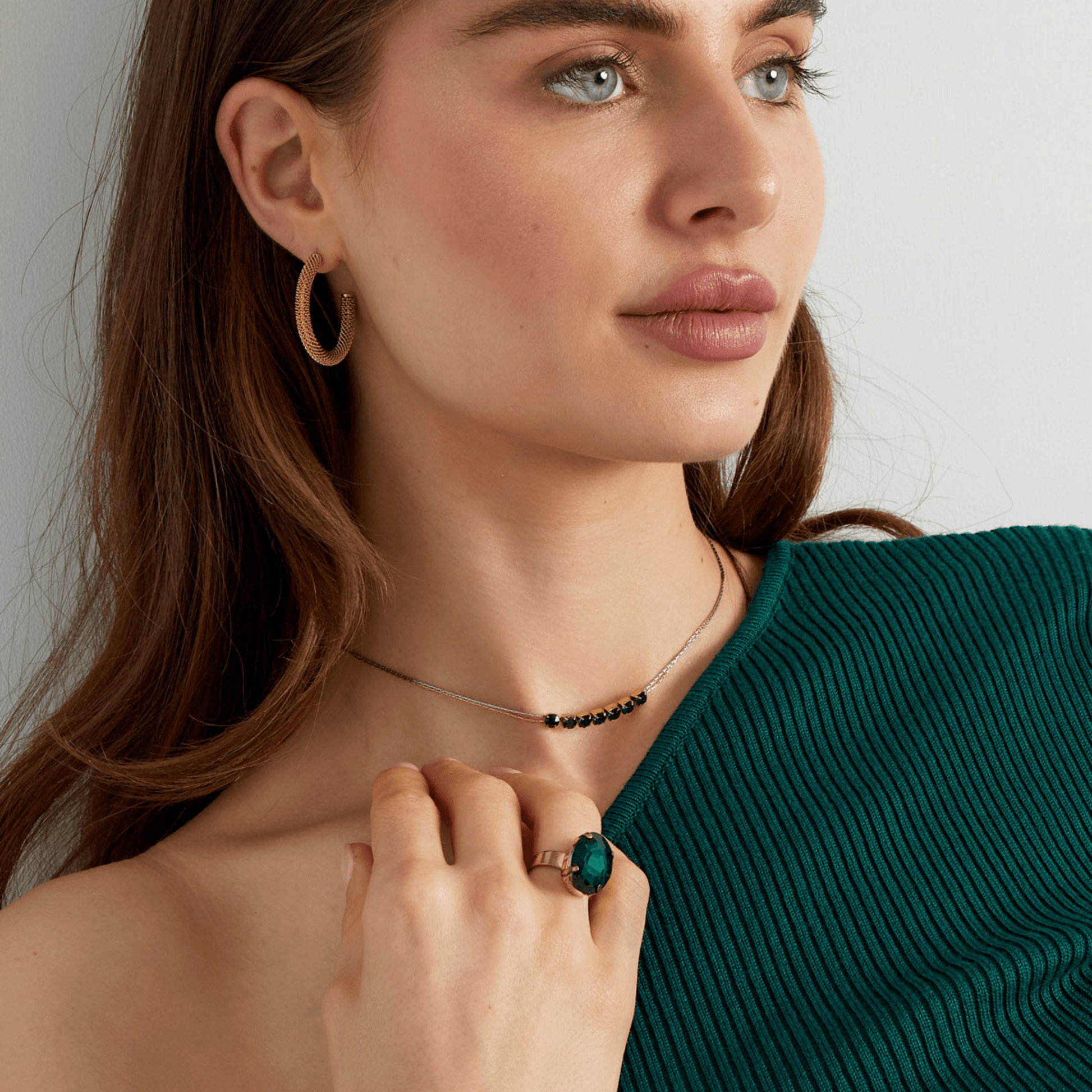 Ketting goud/zilver met steen - roze, groen & beige - Jolie Jewellery