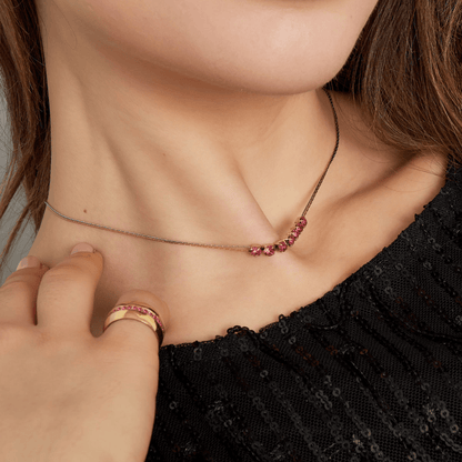 Ketting goud/zilver met steen - roze, groen & beige - Jolie Jewellery